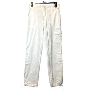 LoveGen Cargo Pants Women’s 3/27 White Mid Rise Adjustable Bottom Leg Elastic